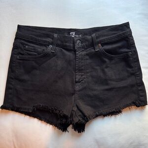 7 For All Mankind Black Frayed Jean Shorts, Size 27
